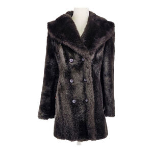 Mob Wife Faux Mink Coat Women M Black Double Breasted Vintage Winter Glam...